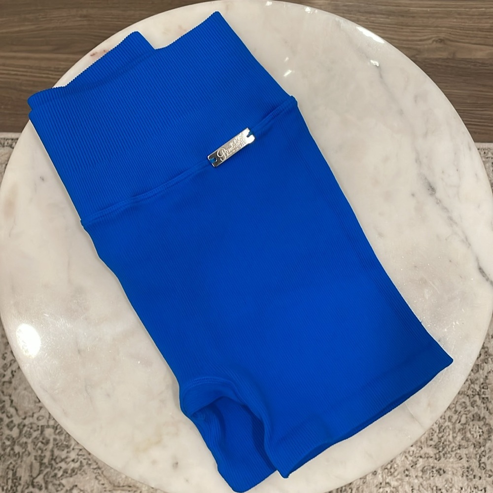 Bombshell Sportswear Royal Blue Ribbed High-Waist Shorts